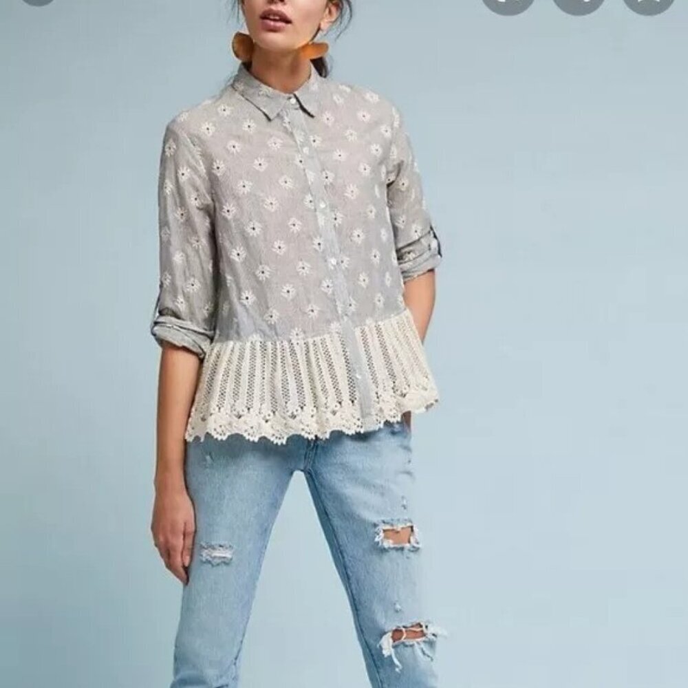 Anthropologie Gray and Cream Blouse